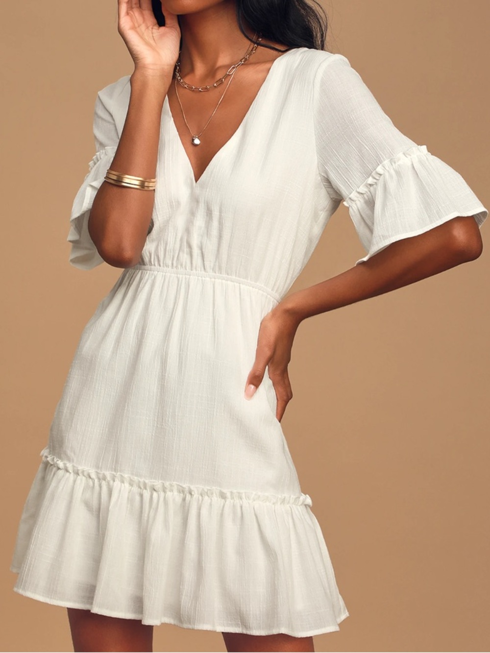 Lulu’s Flowy Open Back Mini Dress in White Size S Boho Coastal Fall Cottagecore
